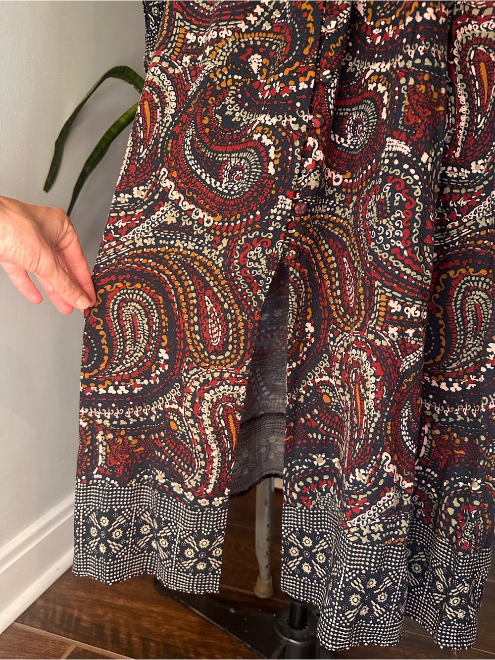 Knox Rose Burgundy Paisley Long Sleeve Maxi Dress with buttons - Picture 5 of 11